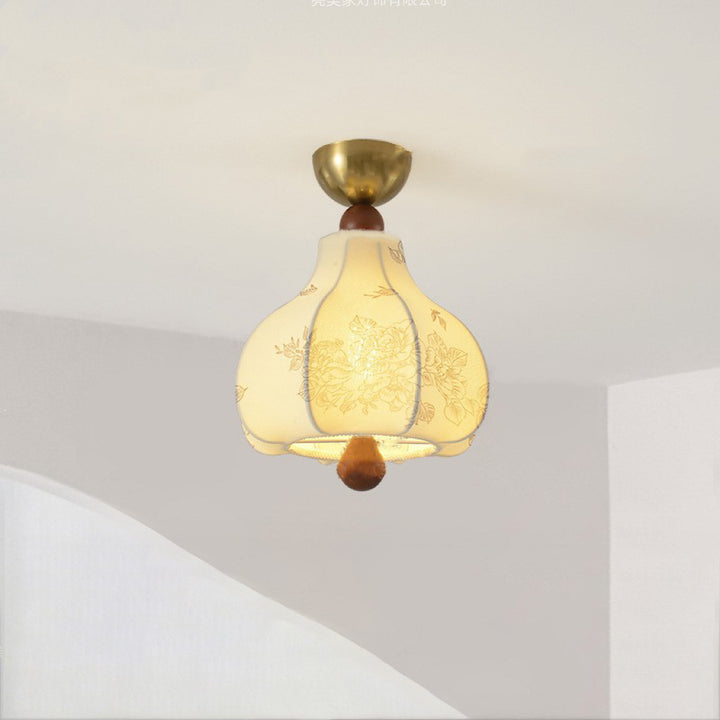 Plafonnier semi-encastré à 1 lumière en tissu et bois avec imprimé floral vintage traditionnel en fer pour salon 
