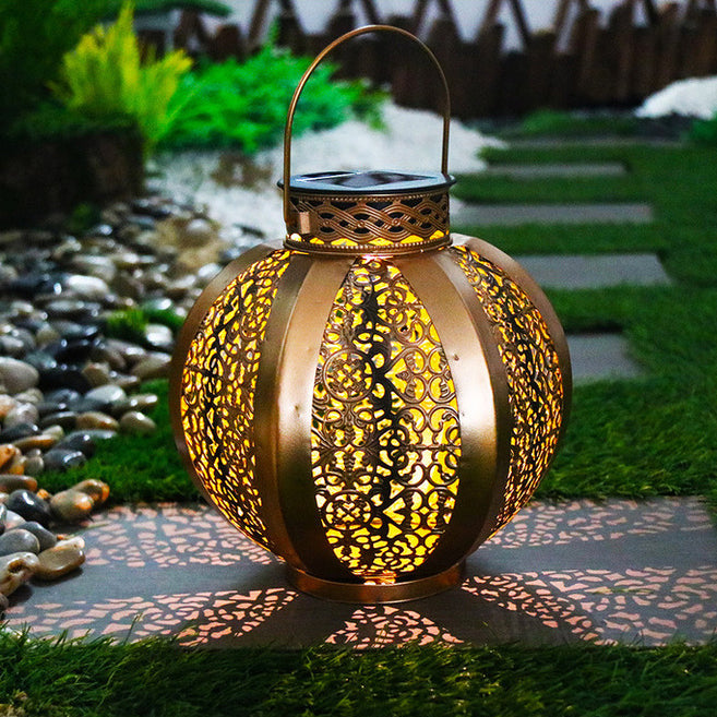 Lanterne ronde hexagonale solaire étanche Art déco moderne en fer avec LED pour jardin 