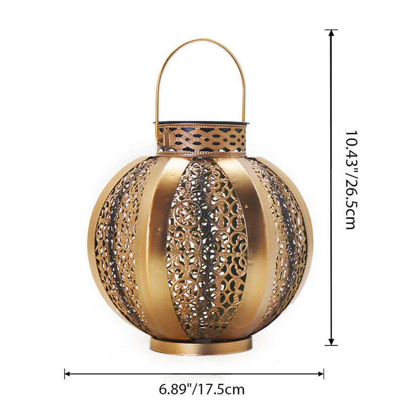 Lanterne ronde hexagonale solaire étanche Art déco moderne en fer avec LED pour jardin 