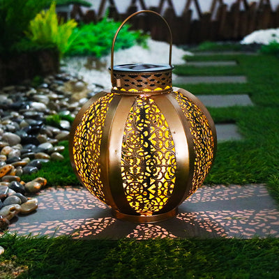 Lanterne ronde hexagonale solaire étanche Art déco moderne en fer avec LED pour jardin 