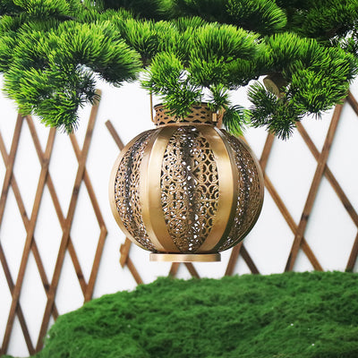 Lanterne ronde hexagonale solaire étanche Art déco moderne en fer avec LED pour jardin 
