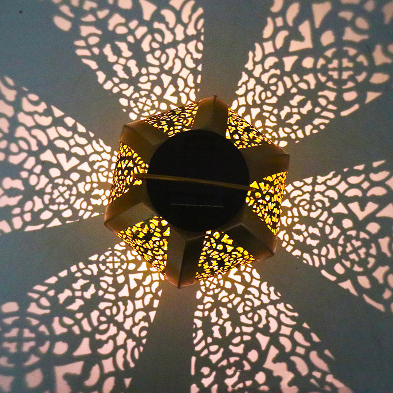 Lanterne ronde hexagonale solaire étanche Art déco moderne en fer avec LED pour jardin 