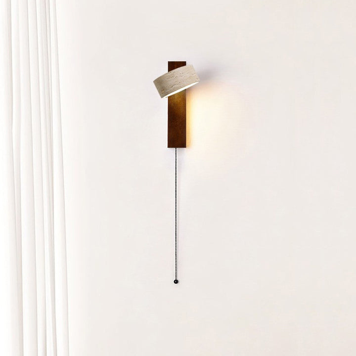 Aplique de pared de 1 luz de madera maciza de travertino amarillo redondo rectangular japonés tradicional para dormitorio 