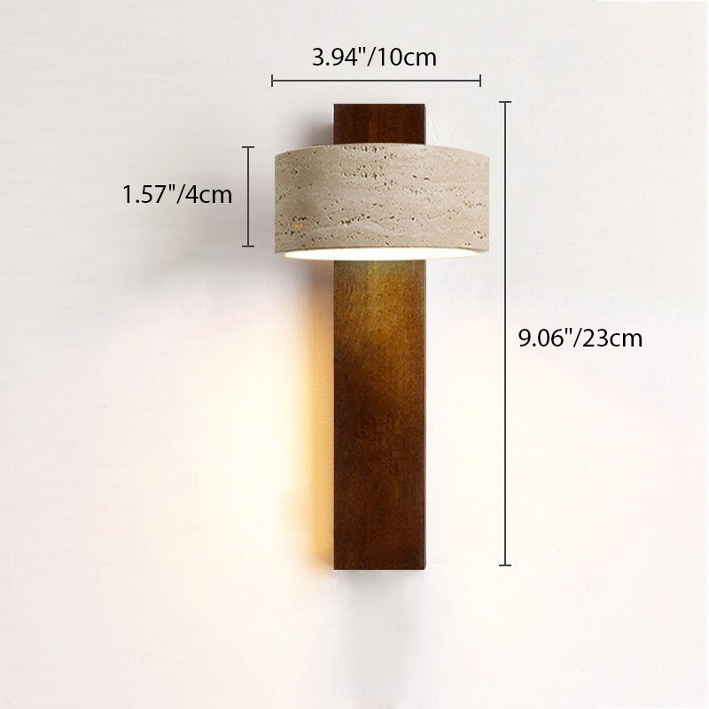 Traditionelle japanische rechteckige runde gelbe Travertin-Massivholz-Wandleuchte mit 1 Licht für das Schlafzimmer 