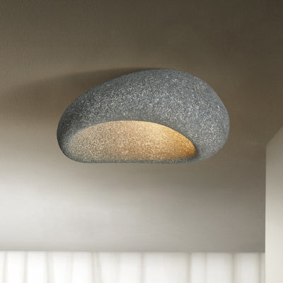 Traditional Japanese Irregular Oval High Density Polystyrene 1-Light Flush Mount Ceiling Light For Living Room
