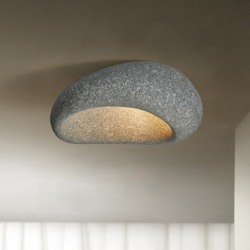 Traditional Japanese Irregular Oval High Density Polystyrene 1-Light Flush Mount Ceiling Light For Living Room
