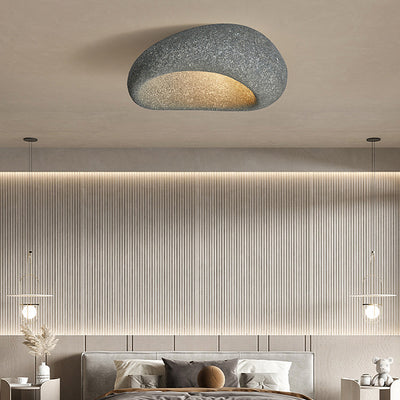 Traditional Japanese Irregular Oval High Density Polystyrene 1-Light Flush Mount Ceiling Light For Living Room