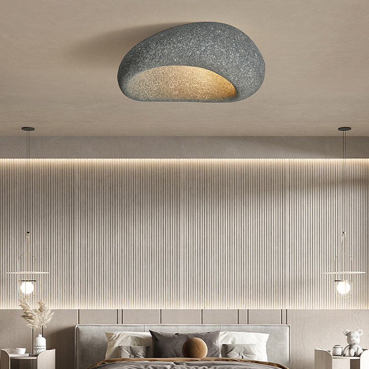 Traditional Japanese Irregular Oval High Density Polystyrene 1-Light Flush Mount Ceiling Light For Living Room