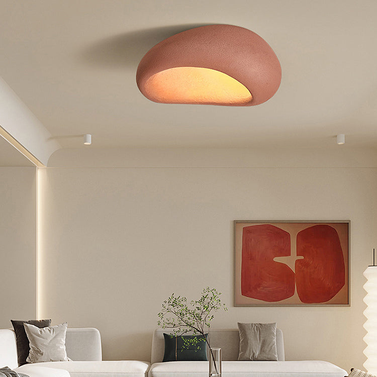 Traditional Japanese Irregular Oval High Density Polystyrene 1-Light Flush Mount Ceiling Light For Living Room