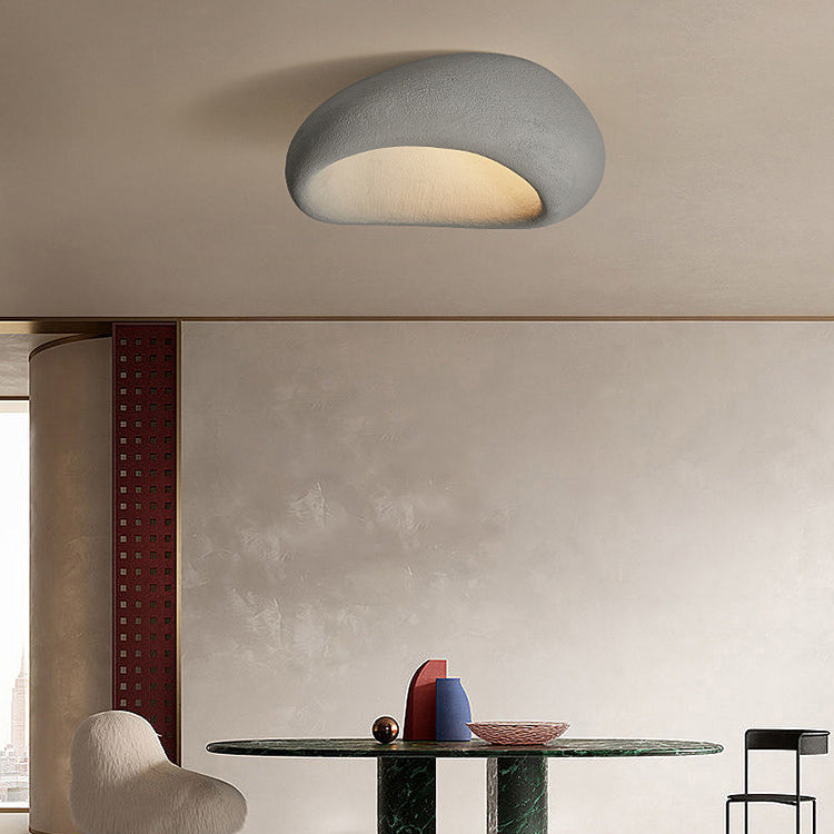 Traditional Japanese Irregular Oval High Density Polystyrene 1-Light Flush Mount Ceiling Light For Living Room