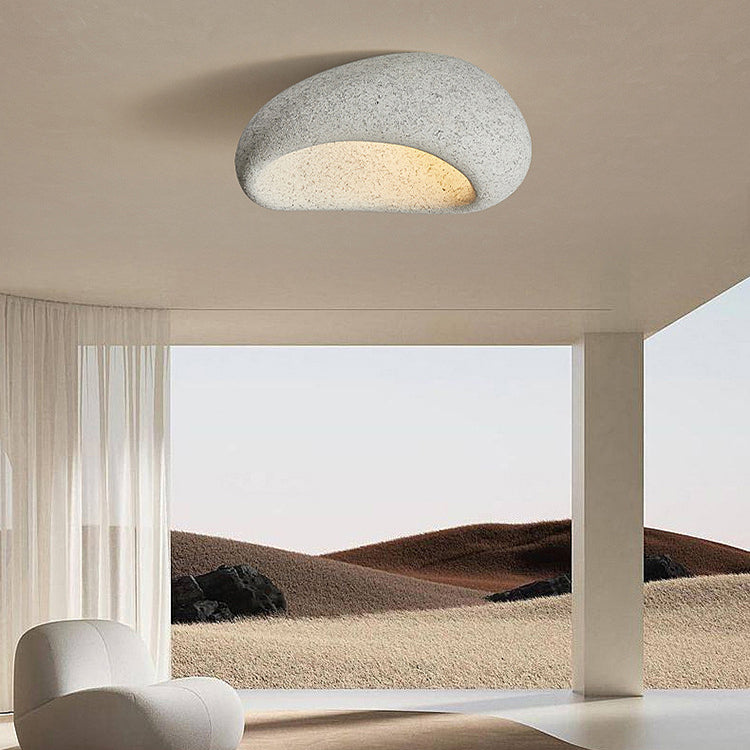 Traditional Japanese Irregular Oval High Density Polystyrene 1-Light Flush Mount Ceiling Light For Living Room