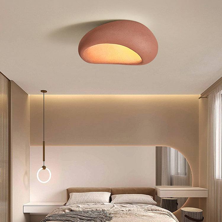 Traditional Japanese Irregular Oval High Density Polystyrene 1-Light Flush Mount Ceiling Light For Living Room