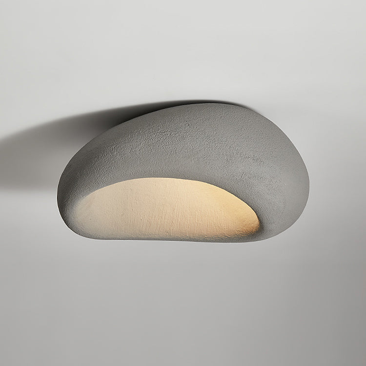 Traditional Japanese Irregular Oval High Density Polystyrene 1-Light Flush Mount Ceiling Light For Living Room