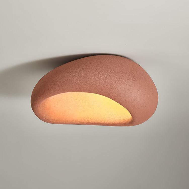 Traditional Japanese Irregular Oval High Density Polystyrene 1-Light Flush Mount Ceiling Light For Living Room