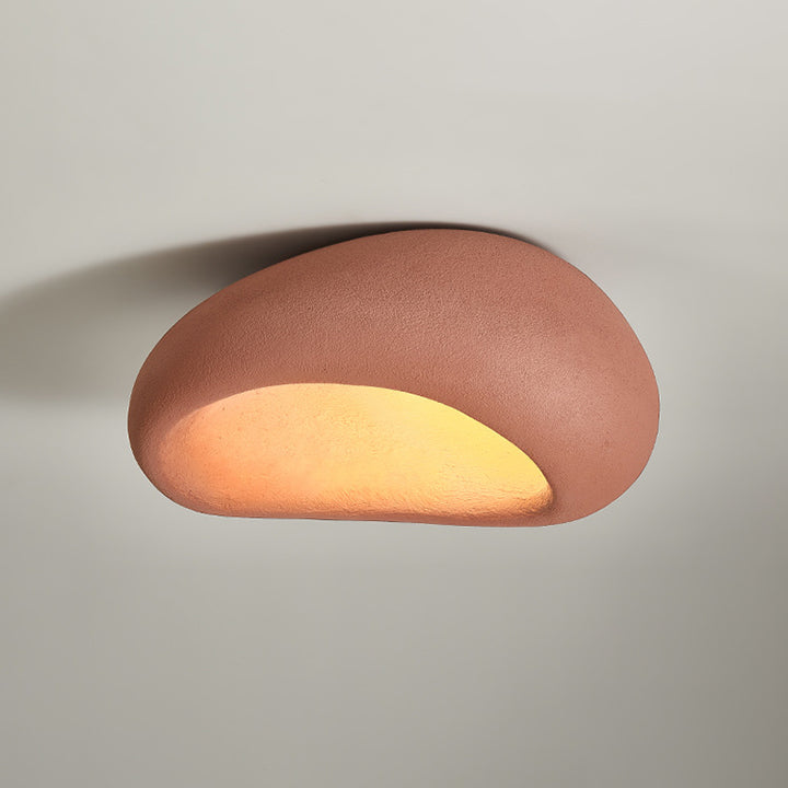 Traditional Japanese Irregular Oval High Density Polystyrene 1-Light Flush Mount Ceiling Light For Living Room