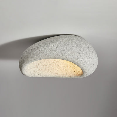 Traditional Japanese Irregular Oval High Density Polystyrene 1-Light Flush Mount Ceiling Light For Living Room