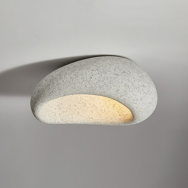 Traditional Japanese Irregular Oval High Density Polystyrene 1-Light Flush Mount Ceiling Light For Living Room