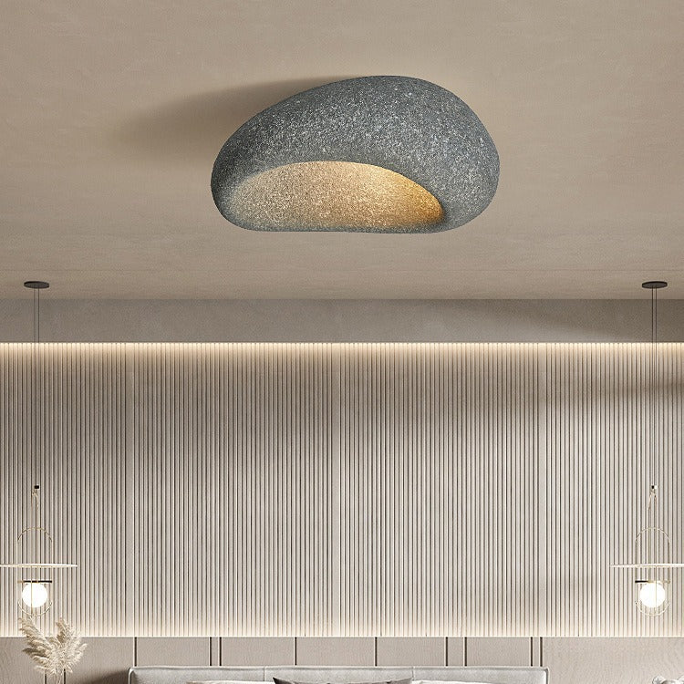 Traditional Japanese Irregular Oval High Density Polystyrene 1-Light Flush Mount Ceiling Light For Living Room