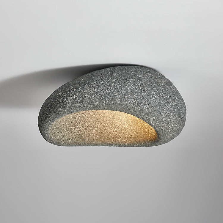 Traditional Japanese Irregular Oval High Density Polystyrene 1-Light Flush Mount Ceiling Light For Living Room
