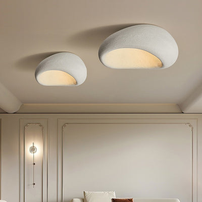Traditional Japanese Irregular Oval High Density Polystyrene 1-Light Flush Mount Ceiling Light For Living Room
