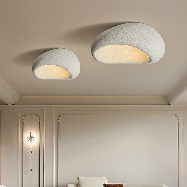 Traditional Japanese Irregular Oval High Density Polystyrene 1-Light Flush Mount Ceiling Light For Living Room