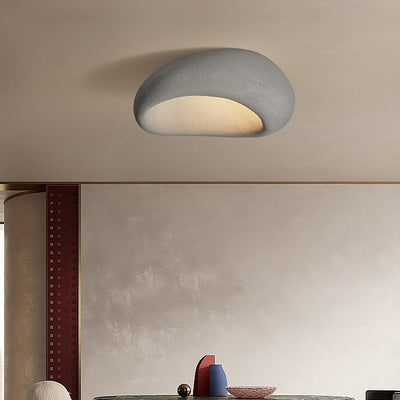 Traditional Japanese Irregular Oval High Density Polystyrene 1-Light Flush Mount Ceiling Light For Living Room