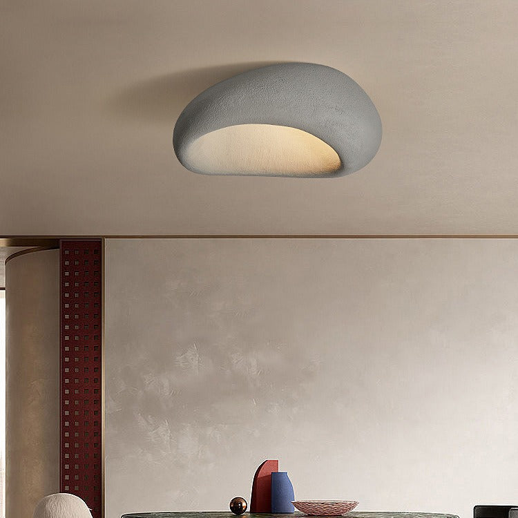 Traditional Japanese Irregular Oval High Density Polystyrene 1-Light Flush Mount Ceiling Light For Living Room