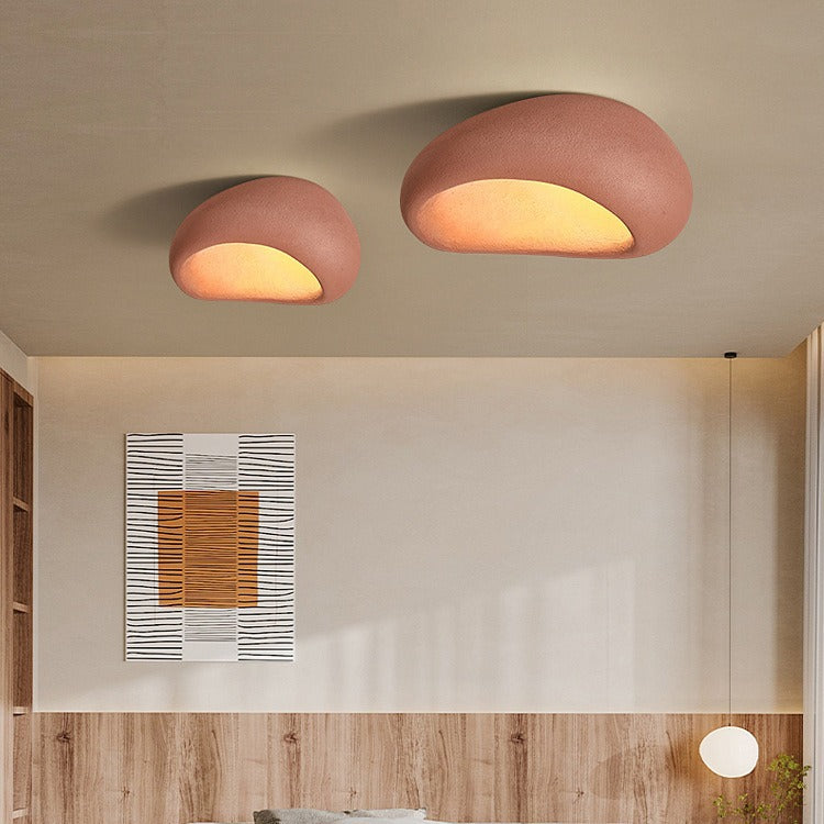 Traditional Japanese Irregular Oval High Density Polystyrene 1-Light Flush Mount Ceiling Light For Living Room
