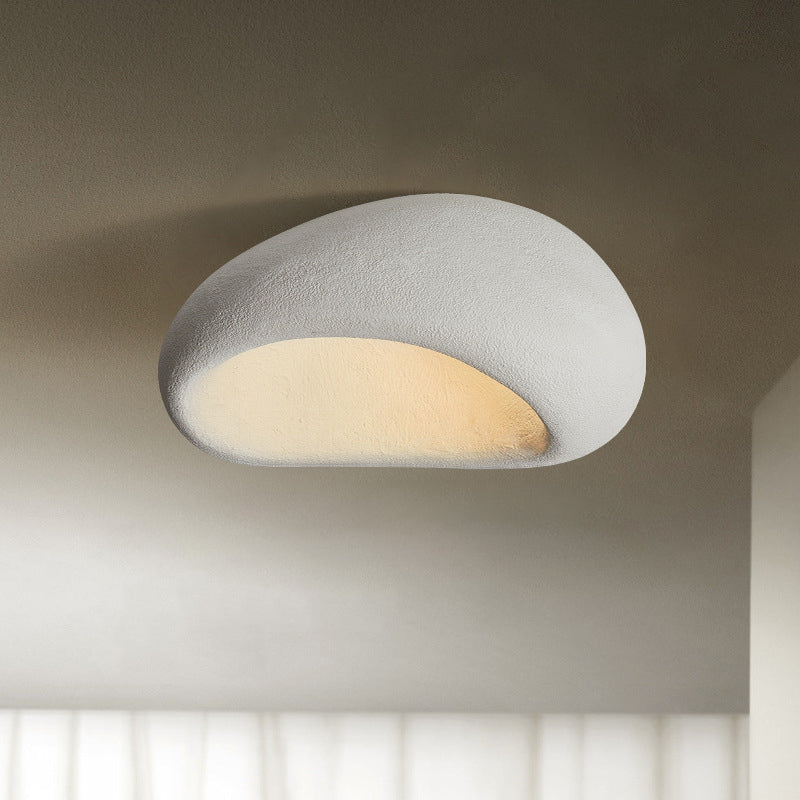 Traditional Japanese Irregular Oval High Density Polystyrene 1-Light Flush Mount Ceiling Light For Living Room