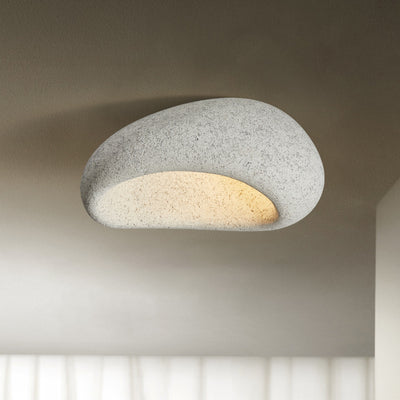 Traditional Japanese Irregular Oval High Density Polystyrene 1-Light Flush Mount Ceiling Light For Living Room