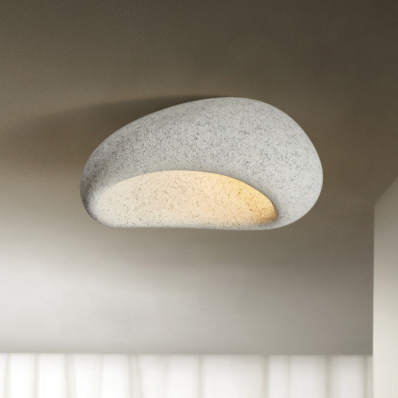 Traditional Japanese Irregular Oval High Density Polystyrene 1-Light Flush Mount Ceiling Light For Living Room