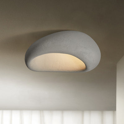 Traditional Japanese Irregular Oval High Density Polystyrene 1-Light Flush Mount Ceiling Light For Living Room