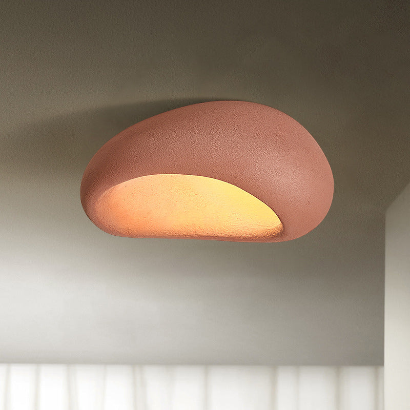 Traditional Japanese Irregular Oval High Density Polystyrene 1-Light Flush Mount Ceiling Light For Living Room
