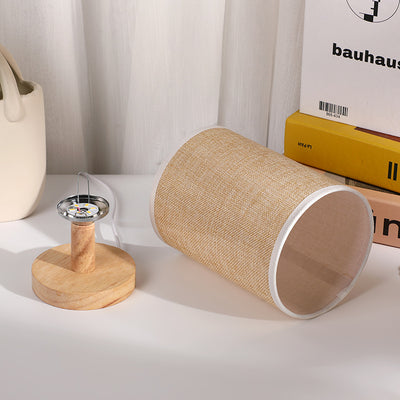 Moderne Art Deco Zylindrische Holzsockel Stoffschirm LED Tischlampe für Schlafzimmer 