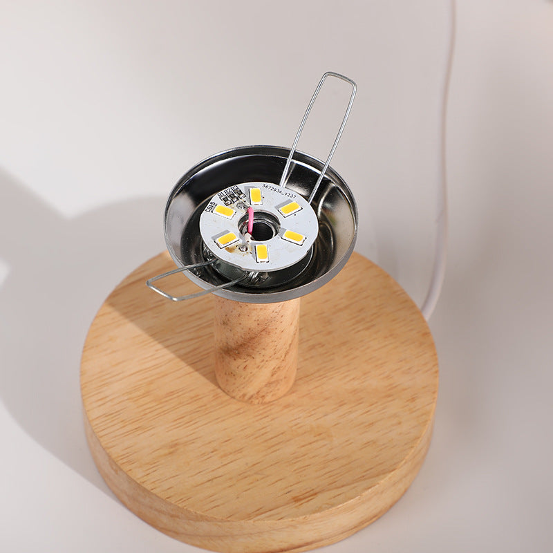 Moderne Art Deco Zylindrische Holzsockel Stoffschirm LED Tischlampe für Schlafzimmer 