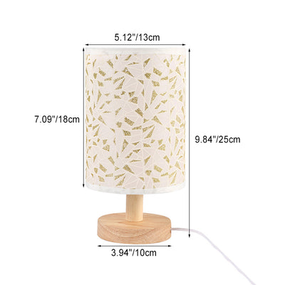 Moderne Art Deco Zylindrische Holzsockel Stoffschirm LED Tischlampe für Schlafzimmer 