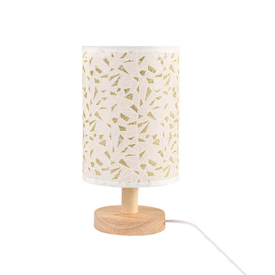 Moderne Art Deco Zylindrische Holzsockel Stoffschirm LED Tischlampe für Schlafzimmer 