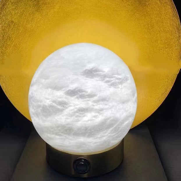 Traditionelle Chinesische Quadrat-Globus-Naturmarmor-LED-Tischlampe für Wohnzimmer 