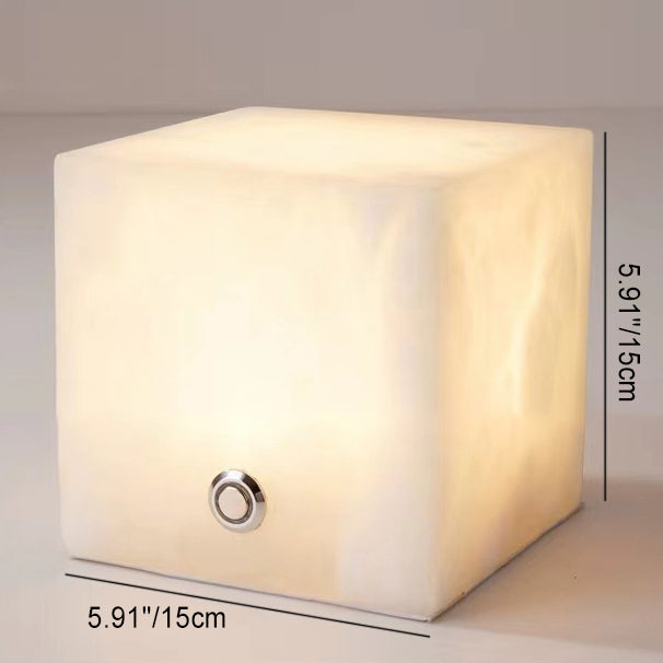 Traditionelle Chinesische Quadrat-Globus-Naturmarmor-LED-Tischlampe für Wohnzimmer 
