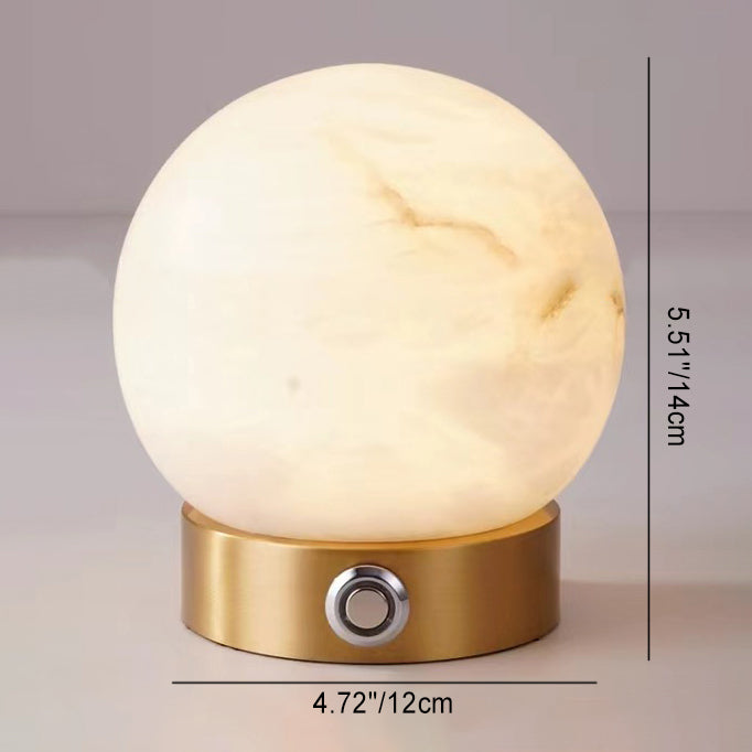Traditionelle Chinesische Quadrat-Globus-Naturmarmor-LED-Tischlampe für Wohnzimmer 