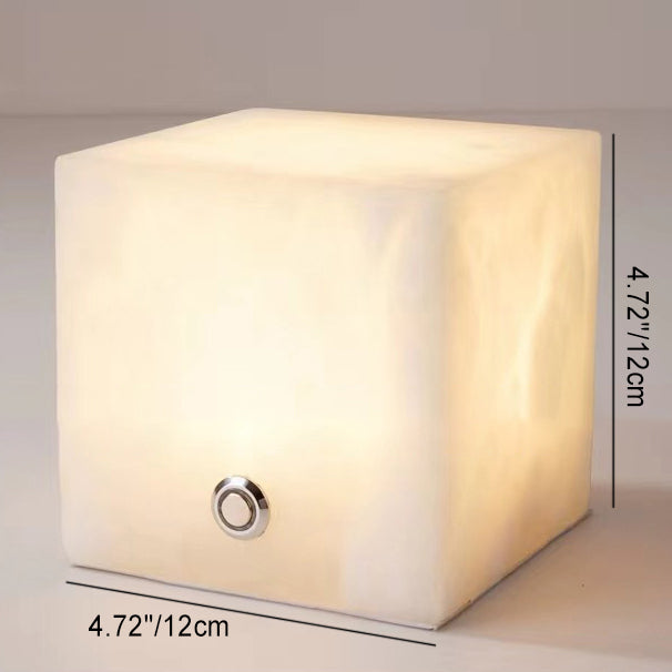 Traditionelle Chinesische Quadrat-Globus-Naturmarmor-LED-Tischlampe für Wohnzimmer 