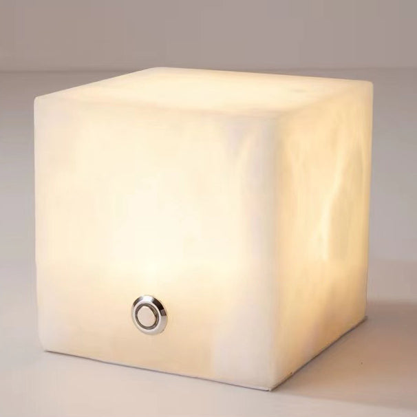 Traditionelle Chinesische Quadrat-Globus-Naturmarmor-LED-Tischlampe für Wohnzimmer 