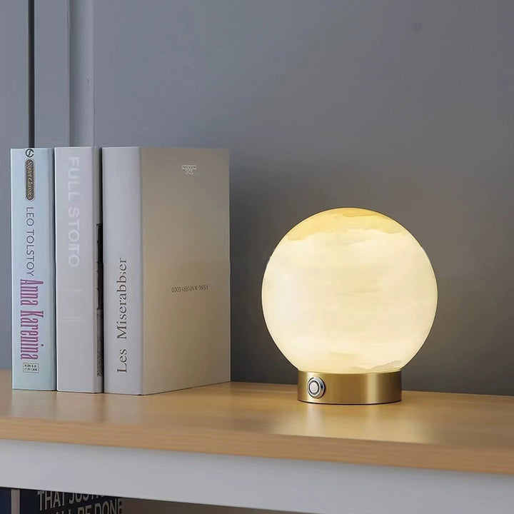 Traditionelle Chinesische Quadrat-Globus-Naturmarmor-LED-Tischlampe für Wohnzimmer 