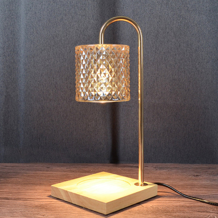 Contemporary Creative Square Wooden Base Cylinder Glass Shade Iron 1-Light Aromatherapy Melting Wax Table Lamp for Bedroom
