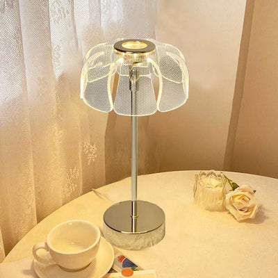 現代的な北欧の丸い花びらのハードウェアベースアクリルシェードLEDテーブルランプ（リビングルーム用） 