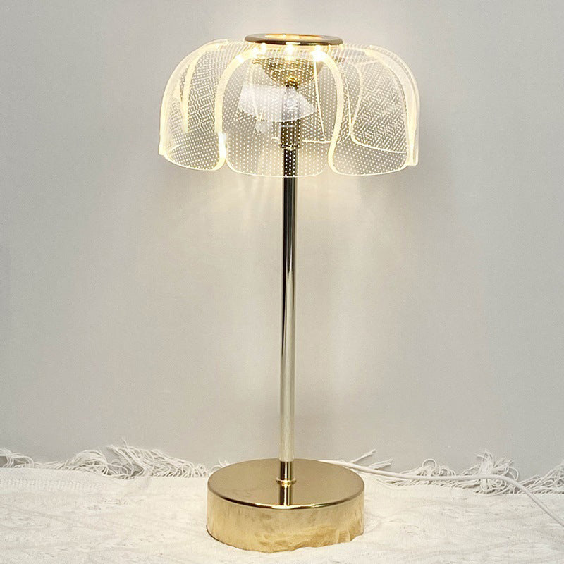 現代的な北欧の丸い花びらのハードウェアベースアクリルシェードLEDテーブルランプ（リビングルーム用） 