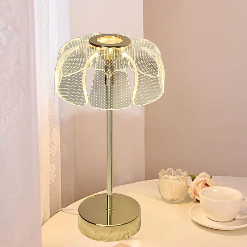 現代的な北欧の丸い花びらのハードウェアベースアクリルシェードLEDテーブルランプ（リビングルーム用） 