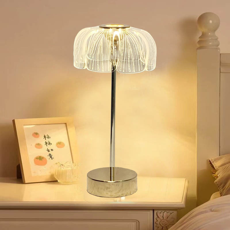 現代的な北欧の丸い花びらのハードウェアベースアクリルシェードLEDテーブルランプ（リビングルーム用） 