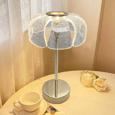 現代的な北欧の丸い花びらのハードウェアベースアクリルシェードLEDテーブルランプ（リビングルーム用） 