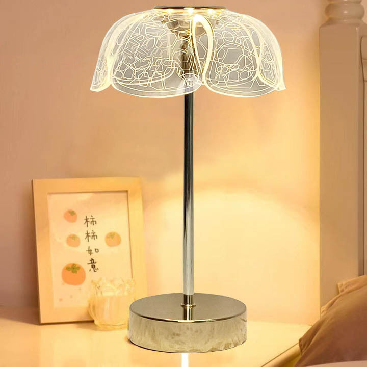 現代的な北欧の丸い花びらのハードウェアベースアクリルシェードLEDテーブルランプ（リビングルーム用） 